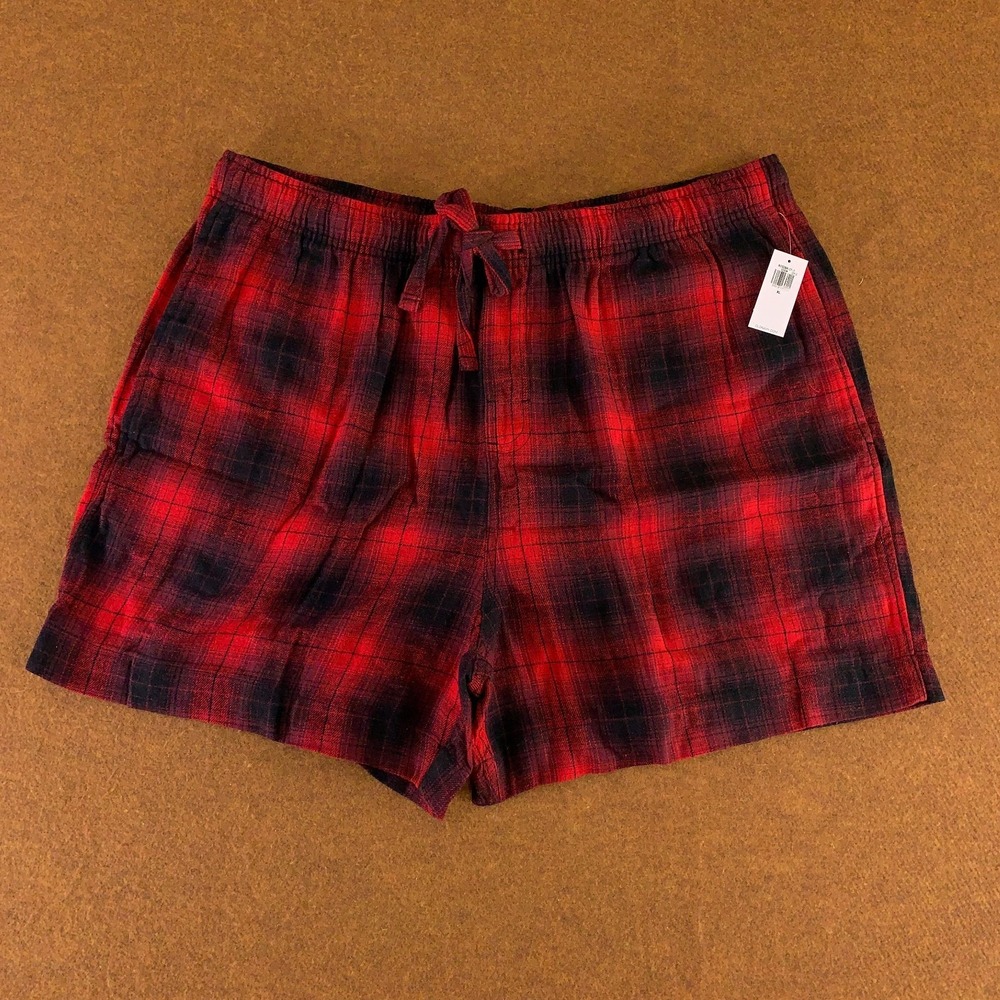 Old Navy Mens X-Large Red Buffalo Plaid Cotton Flannel Boxer Sleep Shorts NWT